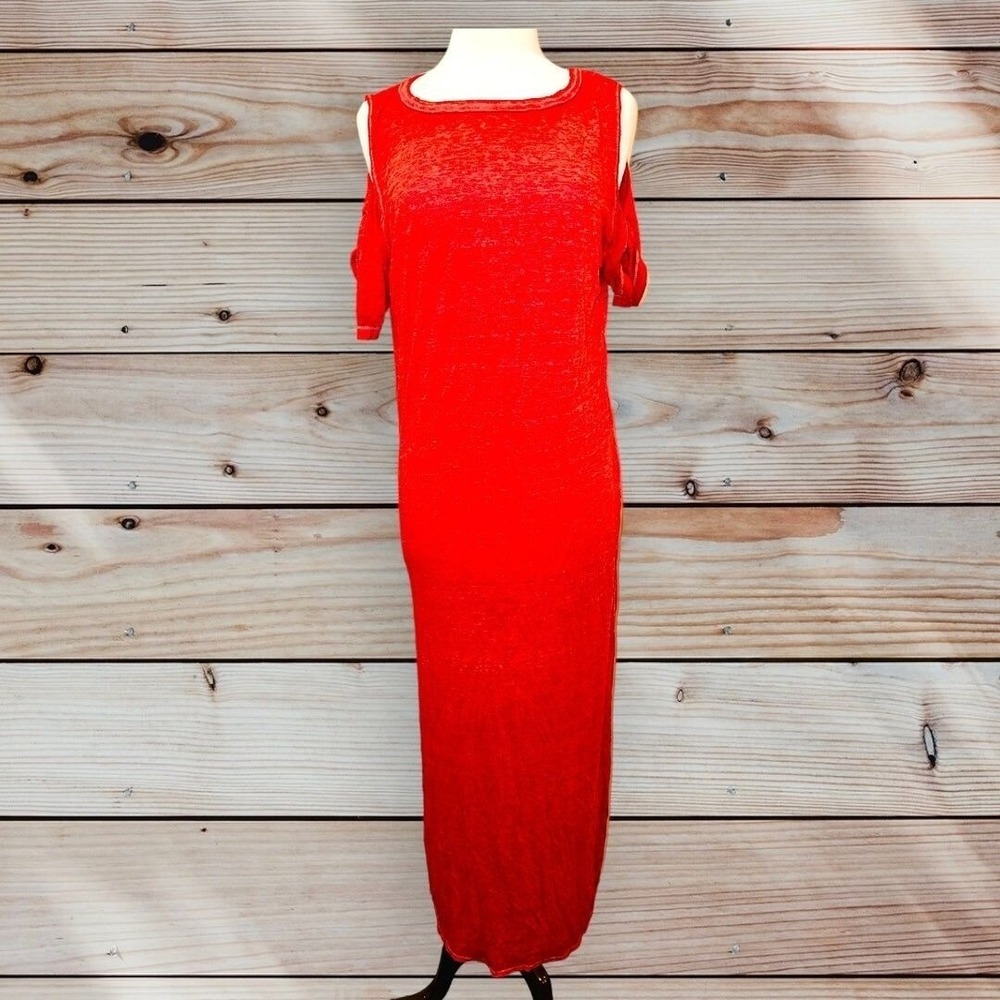 FP3 Free People Maxi Dress Slub We The Free XS‎ Red Open Shoulder Womens
